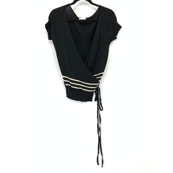 Kookai Short Sleeve Wrap Sweater Top Womens Size 1 US Small Black White Striped - Picture 1 of 6